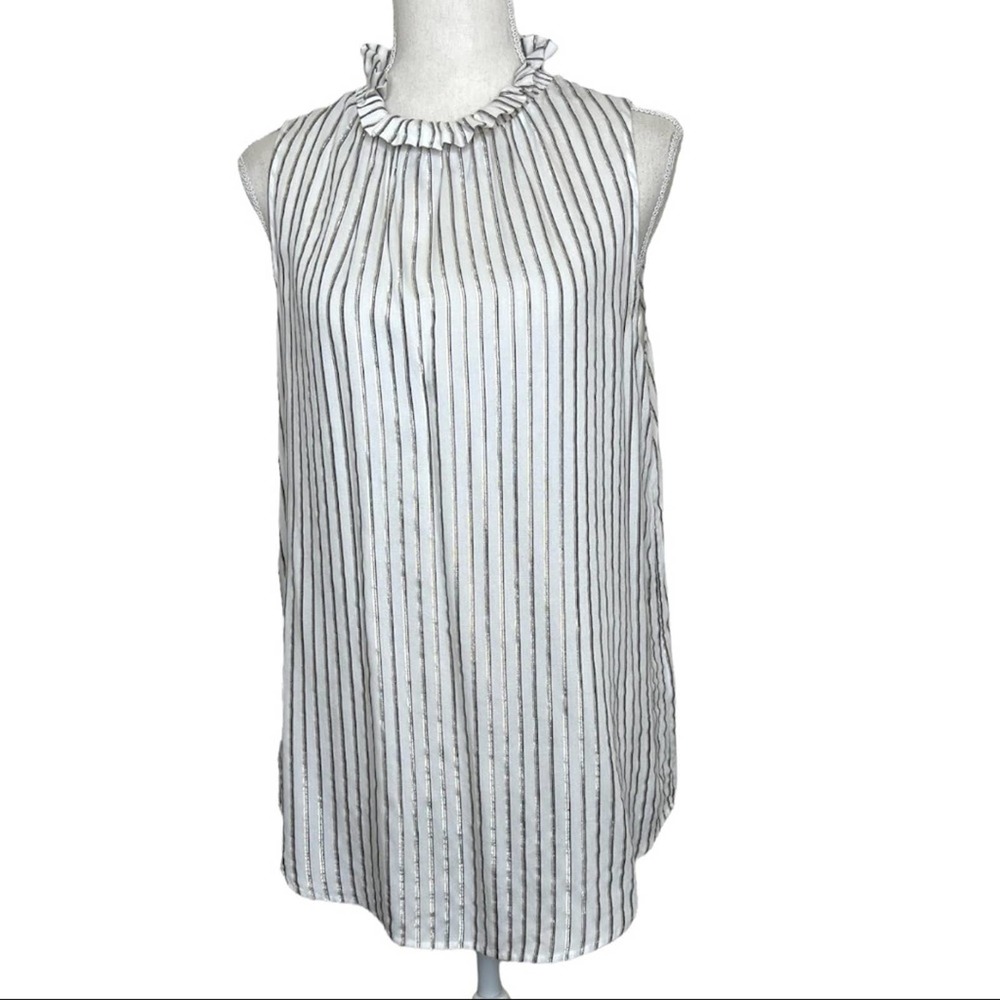 Banana Republic Striped Drama Neck Ruffled Striped Blouse small